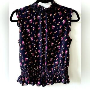 Navy Floral High Neck Blouse